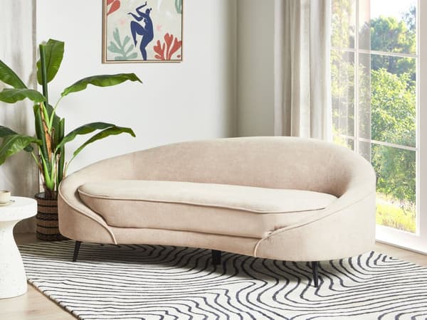 Sohva beige buklee verhoilu 3 hengelle kultaiset metallijalat retro glamour tyyli