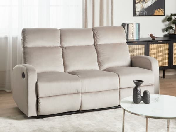 Sohva beige sametti verhoilu manuaalisesti säädettävä 3 hengelle moderni tyyli