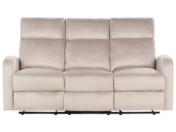 Sohva beige sametti verhoilu manuaalisesti säädettävä 3 hengelle moderni tyyli