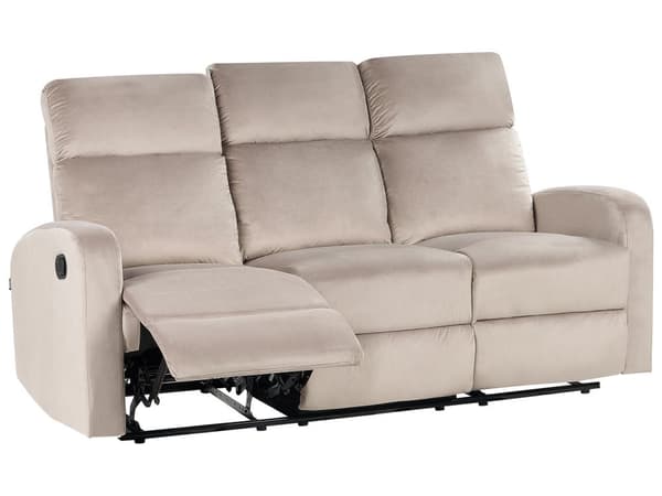 Sohva beige sametti verhoilu manuaalisesti säädettävä 3 hengelle moderni tyyli