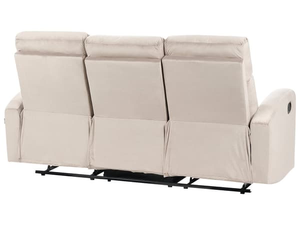 Sohva beige sametti verhoilu manuaalisesti säädettävä 3 hengelle moderni tyyli