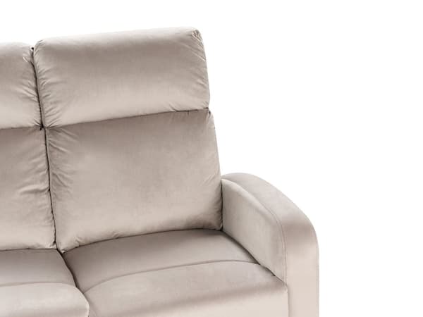 Sohva beige sametti verhoilu manuaalisesti säädettävä 3 hengelle moderni tyyli
