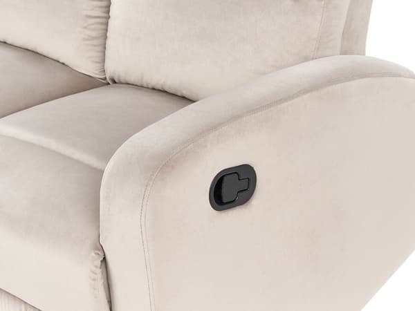 Sohva beige sametti verhoilu manuaalisesti säädettävä 3 hengelle moderni tyyli
