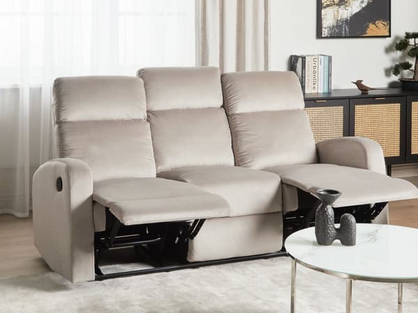 Sohva beige sametti verhoilu manuaalisesti säädettävä 3 hengelle moderni tyyli