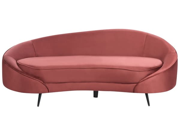 Sohva punainen sametti verhoilu 3 hengelle kultaiset metallijalat retro glamour tyyli