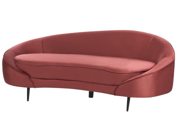 Sofa Red Velour Polstret Guld Metalben 3 Personers Moderne Designsofa med Buet Ryg Retro Minimalistisk Pastel til Stuen