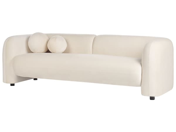 Soffa 3-sits Sammet Off-white med Prydnadskuddar Retro Glam Art Déco Vardagsrum