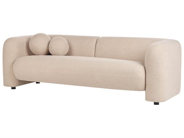 Soffa 3-sits Bouclé Beige med Prydnadskuddar Retro Glam Art Déco Vardagsrum