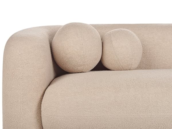 Soffa 3-sits Bouclé Beige med Prydnadskuddar Retro Glam Art Déco Vardagsrum