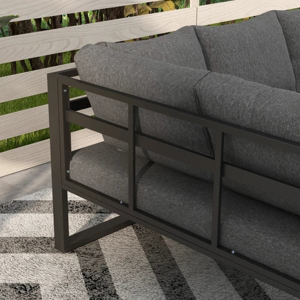 Rootz Uteserveringsgrupp - 5-delad Loungemöbler - Trädgårdsmöbelset - Soffbord - Sittkuddar - Grå + Natur - 148 cm x 61 cm x 71,5 cm