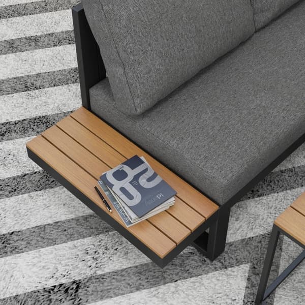 Rootz Uteserveringsgrupp - 5-delad Loungemöbler - Trädgårdsmöbelset - Soffbord - Sittkuddar - Grå + Natur - 148 cm x 61 cm x 71,5 cm