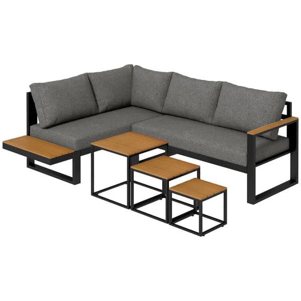 Rootz Uteserveringsgrupp - 5-delad Loungemöbler - Trädgårdsmöbelset - Soffbord - Sittkuddar - Grå + Natur - 148 cm x 61 cm x 71,5 cm