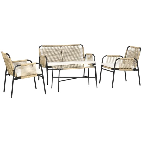 Rootz 4-osainen puutarhakalustesetti - Outdoor Lounge Setti - Istuimet patiolle - Kestävä teräsrunko - Säänkestävä PE-rottinki - Pehmeästi pehmustetut