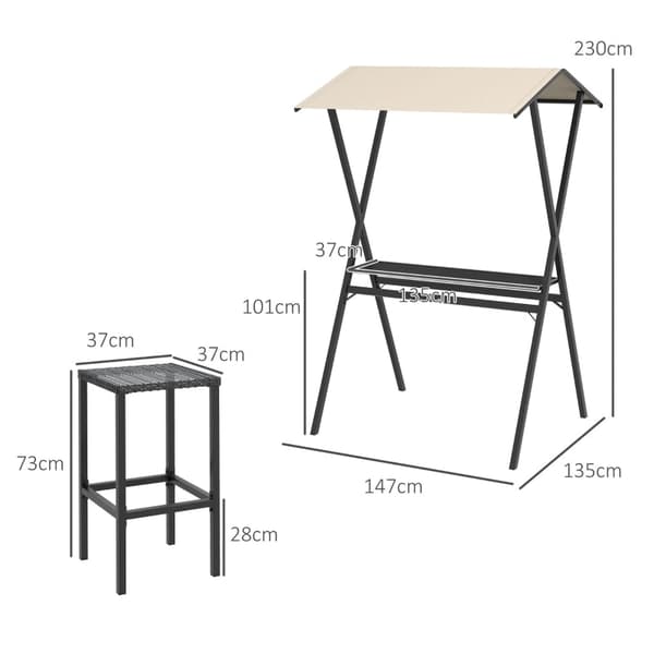 Rootz Outdoor Rattan Bar Møbelsæt - Patio Bar Sæt - Have Bar Sæt - Holdbar og vejrbestandig - Komfortable siddepladser - Stilfuldt design - 147 cm x 1
