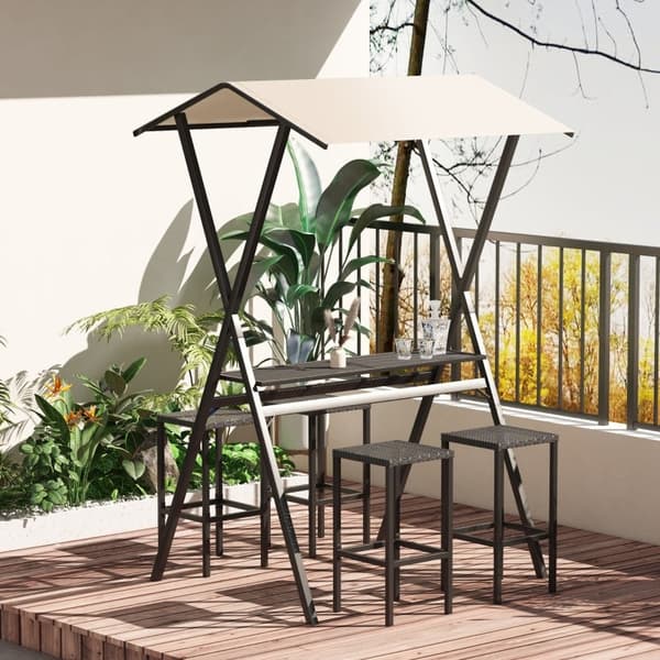 Rootz Outdoor Rattan Bar Møbelsæt - Patio Bar Sæt - Have Bar Sæt - Holdbar og vejrbestandig - Komfortable siddepladser - Stilfuldt design - 147 cm x 1