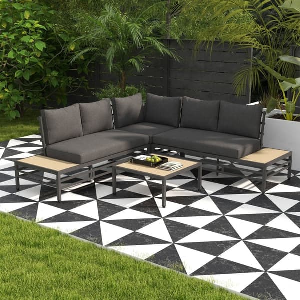 Rootz Have Lounge Sæt - Udendørs møbler - Terrassesæt - Rustbestandig - Maksimal komfort - Elegant sofabord - Loveseat: 155L x 70W x 76,5H cm, Hjørnes