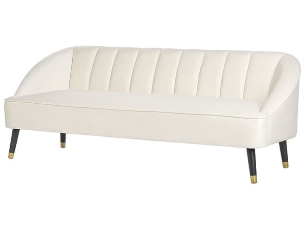 Sofa Off White Velour 3 Personers Tyk Polstret Dyb Blød Stofsofa til Stuen Moderne Inspiration Stue Møbel Klassisk