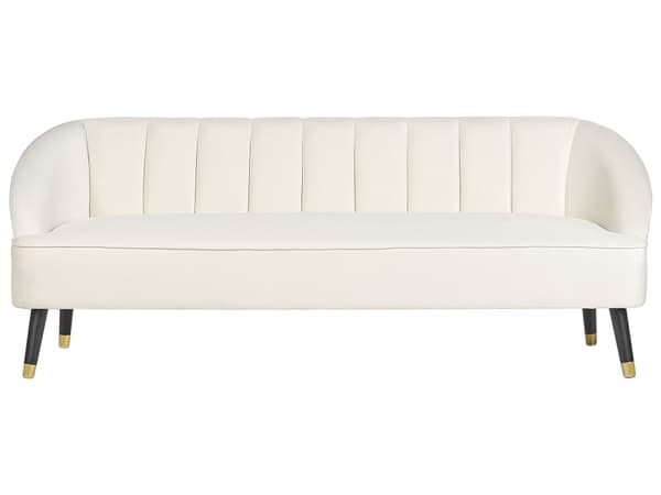 Sofa Off White Velour 3 Personers Tyk Polstret Dyb Blød Stofsofa til Stuen Moderne Inspiration Stue Møbel Klassisk