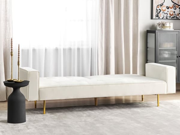 Sovesofa Off White Velour 3 Personers Moderne Blød Sofa Sofaseng Tre Personers Designsofa til Værelse Stofsofa