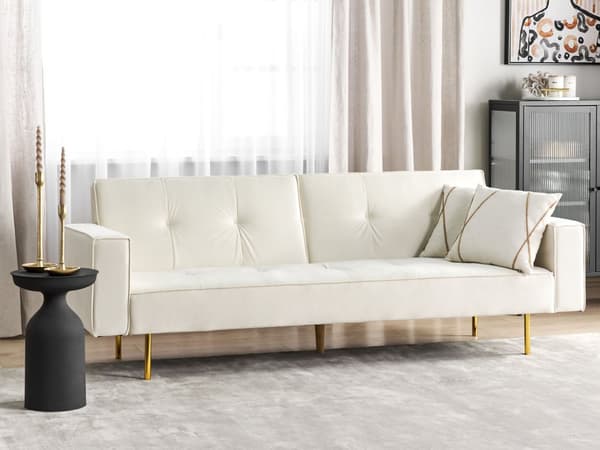 Sovesofa Off White Velour 3 Personers Moderne Blød Sofa Sofaseng Tre Personers Designsofa til Værelse Stofsofa