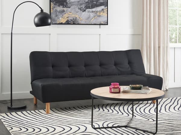 Sovesofa Sort Polyester 3 Personers Moderne Blød Sofa Sofaseng Tre Personers Designsofa til Værelse Stofsofa