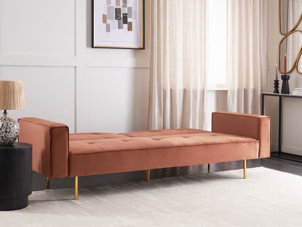 Sovesofa Gyldenbrun Velour 3 Personers Moderne Blød Sofa Sofaseng Tre Personers Designsofa til Værelse Stofsofa