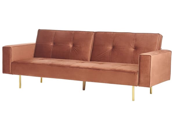 Sovesofa Gyldenbrun Velour 3 Personers Moderne Blød Sofa Sofaseng Tre Personers Designsofa til Værelse Stofsofa