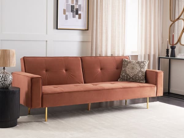 Sovesofa Gyldenbrun Velour 3 Personers Moderne Blød Sofa Sofaseng Tre Personers Designsofa til Værelse Stofsofa