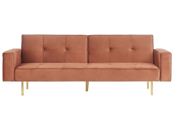Sovesofa Gyldenbrun Velour 3 Personers Moderne Blød Sofa Sofaseng Tre Personers Designsofa til Værelse Stofsofa