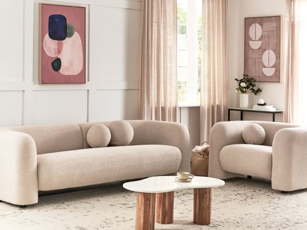 4-seters Stuesett Beige Boucle Fabric Sofa lenestol med ekstra kasteputer Retro Glam Art Decor Style