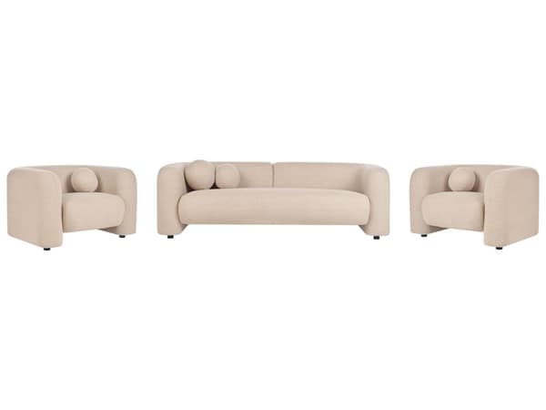 5-seters Stuesett Beige Boucle Stoff Sofa Lenestol med Ekstra Kasteputer Retro Glam Art Decor Style