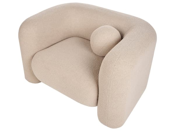 5-seters Stuesett Beige Boucle Stoff Sofa Lenestol med Ekstra Kasteputer Retro Glam Art Decor Style