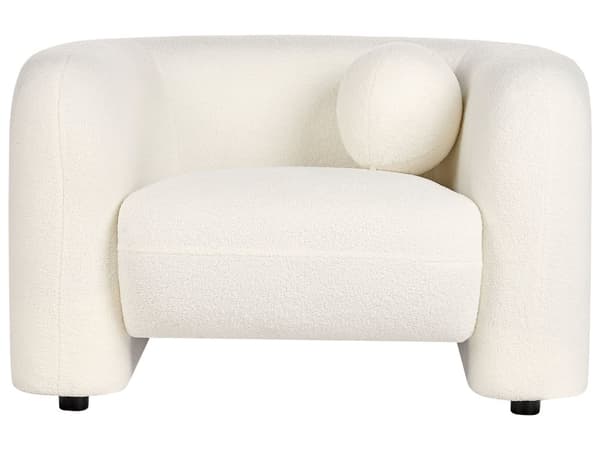 4-seters Stuesett Hvit Boucle Stoff Sofa Lenestol med Ekstra Kasteputer Retro Glam Art Decor Style