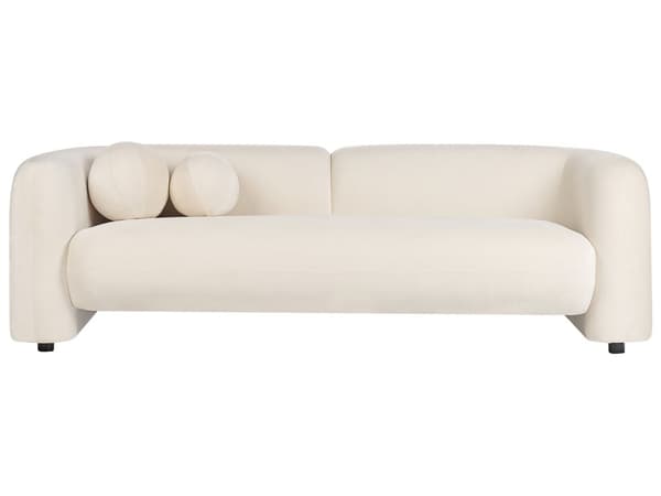 3-seters Sofa Off-White Fløyel Stoff Myk Nubby med Ekstra Kasteputer Retro Glam Art Decor Style