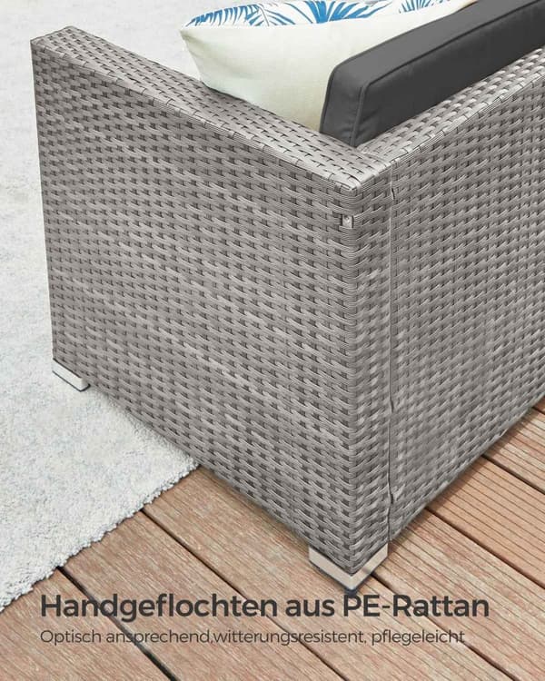 Rootz 4-osainen harmaa PE polyrottinki-sohvasetti - Ulkokalusteet - Patiosarja - VFT-pehmuste - Jauhemaalattu teräs - Karkaistu lasi - 173cm x 60cm x