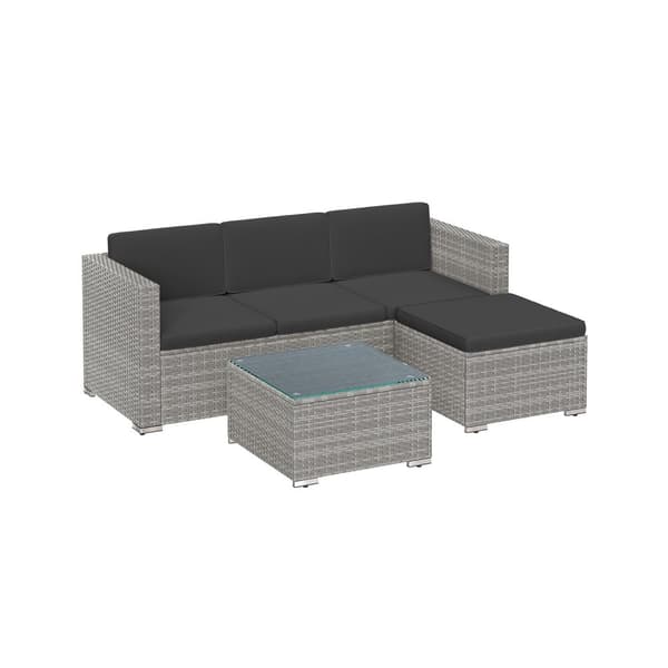 Rootz 4-osainen harmaa PE polyrottinki-sohvasetti - Ulkokalusteet - Patiosarja - VFT-pehmuste - Jauhemaalattu teräs - Karkaistu lasi - 173cm x 60cm x