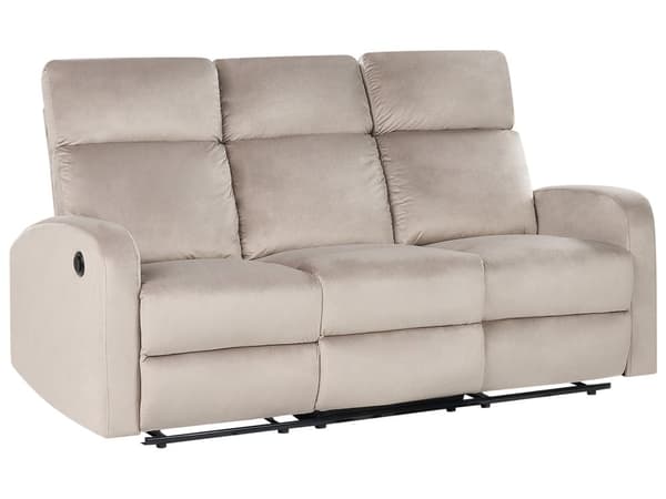 Elektrisk Recliner Soffa 3-sits Beige Sammetsklädsel Modern Design Relax Funktion
