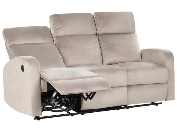 Elektrisk Recliner Soffa 3-sits Beige Sammetsklädsel Modern Design Relax Funktion