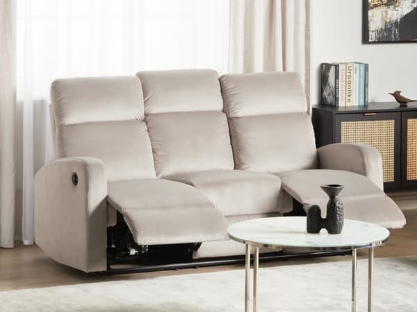 Elektrisk Recliner Soffa 3-sits Beige Sammetsklädsel Modern Design Relax Funktion