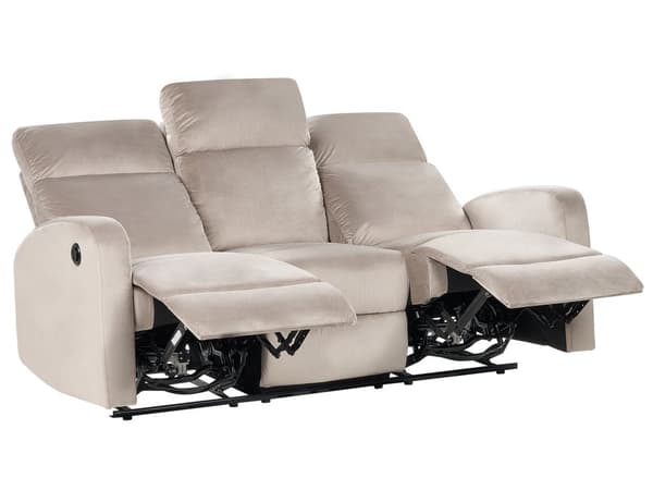 Elektrisk Recliner Soffa 3-sits Beige Sammetsklädsel Modern Design Relax Funktion