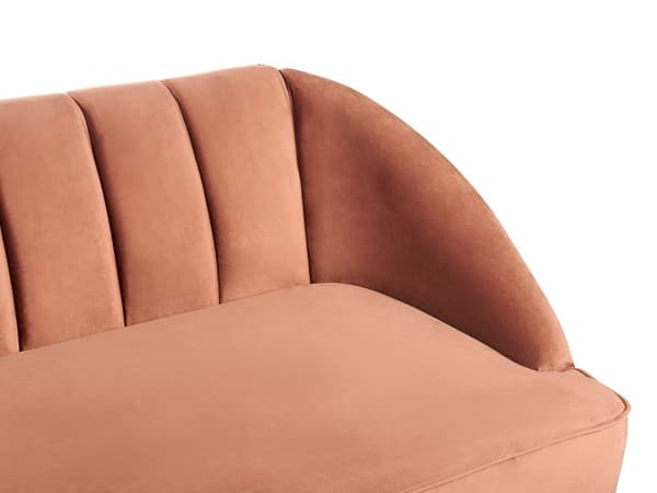 Soffa Gyllenbrun Sammet 3-sits Kanalrygg Nedsänkta Armar Träben