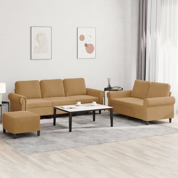 vidaXL sofasæt 3 dele med hynder velour brun