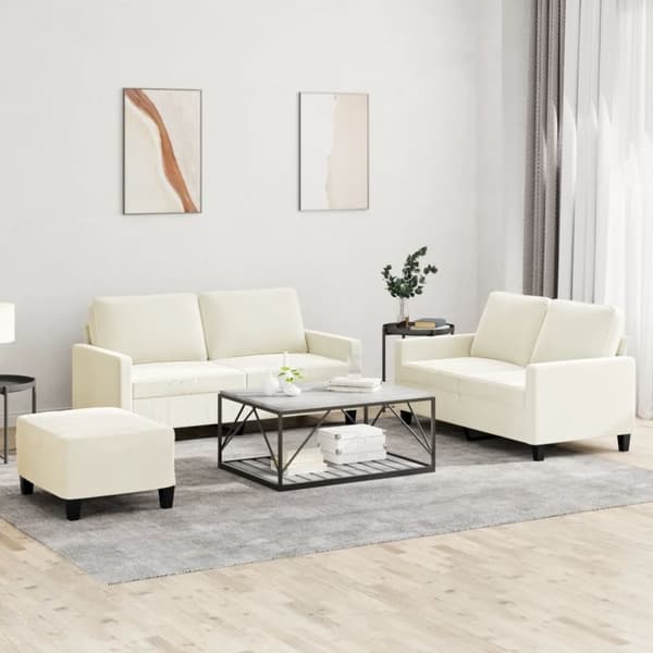 vidaXL sofasæt 3 dele med hynder velour cremefarvet