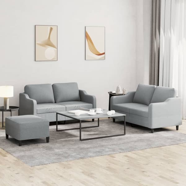 vidaXL sofasæt 3 dele med hynder stof lysegrå