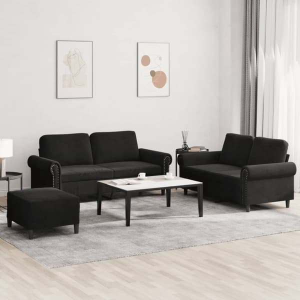 vidaXL sofasæt 3 dele med hynder velour sort