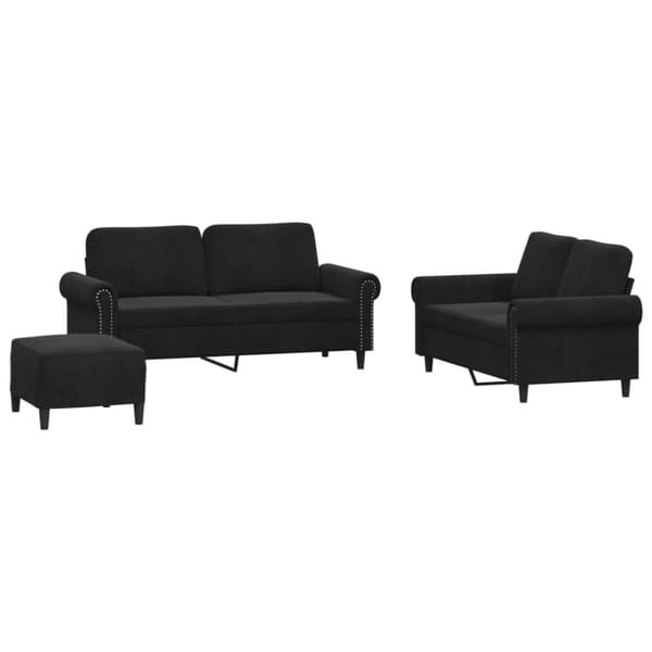 vidaXL sofasæt 3 dele med hynder velour sort