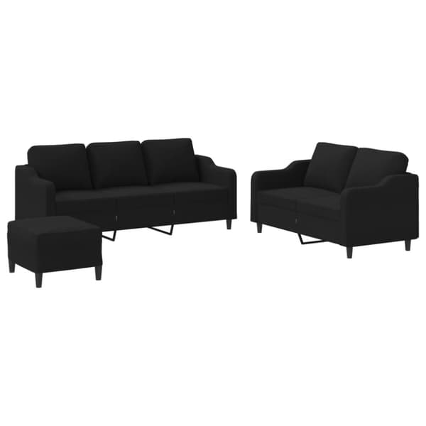 vidaXL sofasæt 3 dele med hynder stof sort