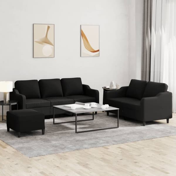 vidaXL sofasæt 3 dele med hynder stof sort