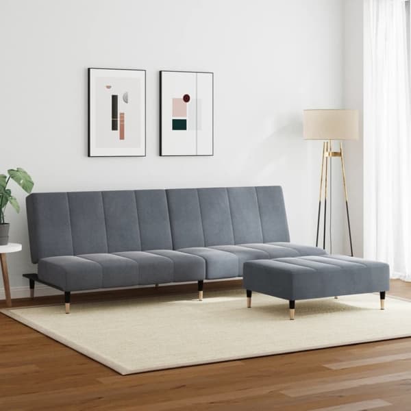 vidaXL Bäddsoffa 2-sits med fotpall mörkgrå sammet
