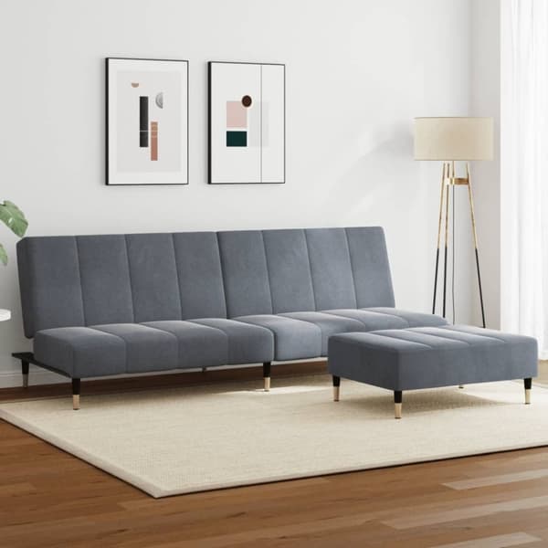 vidaXL 2-personers sovesofa med fodskammel velour mørkegrå